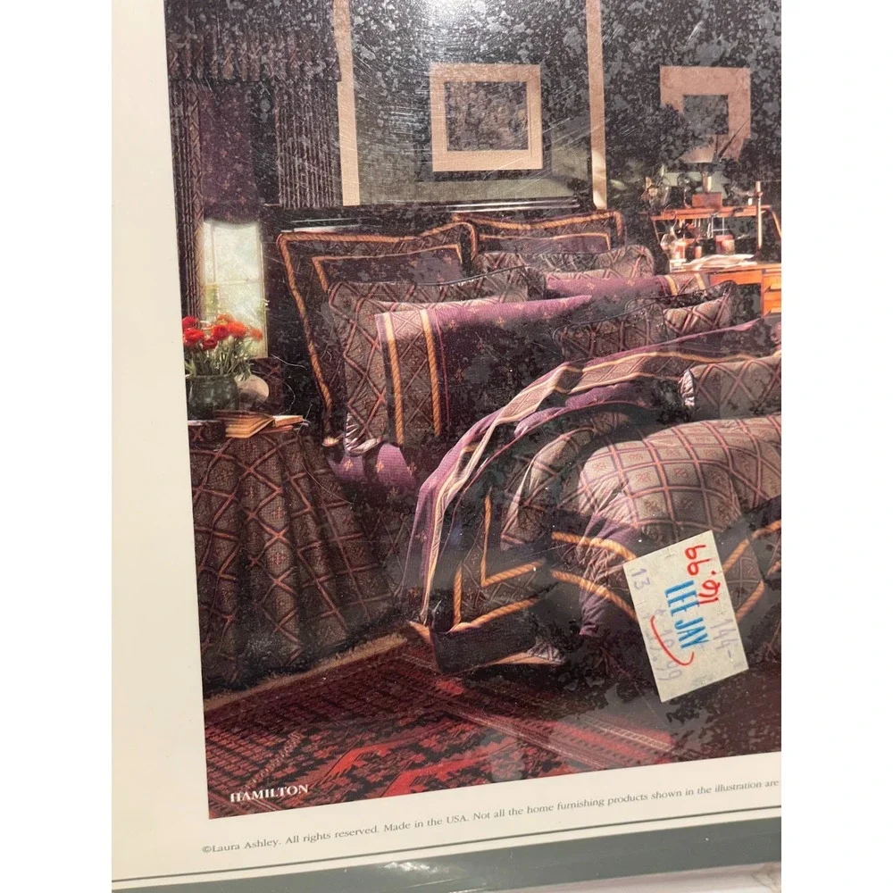 Vintage Laura Ashley Hamilton Full/Double‎ Sheets Fitted Flat Navy Burgundy New